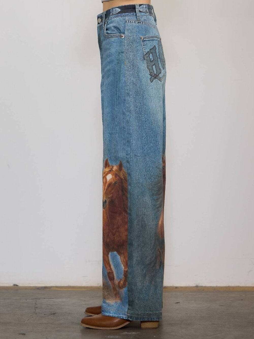 NWT HOWDY Horse Digital Print Baggy Wide Leg Jeans Vibrant M.i.U. - Picture 14 of 14